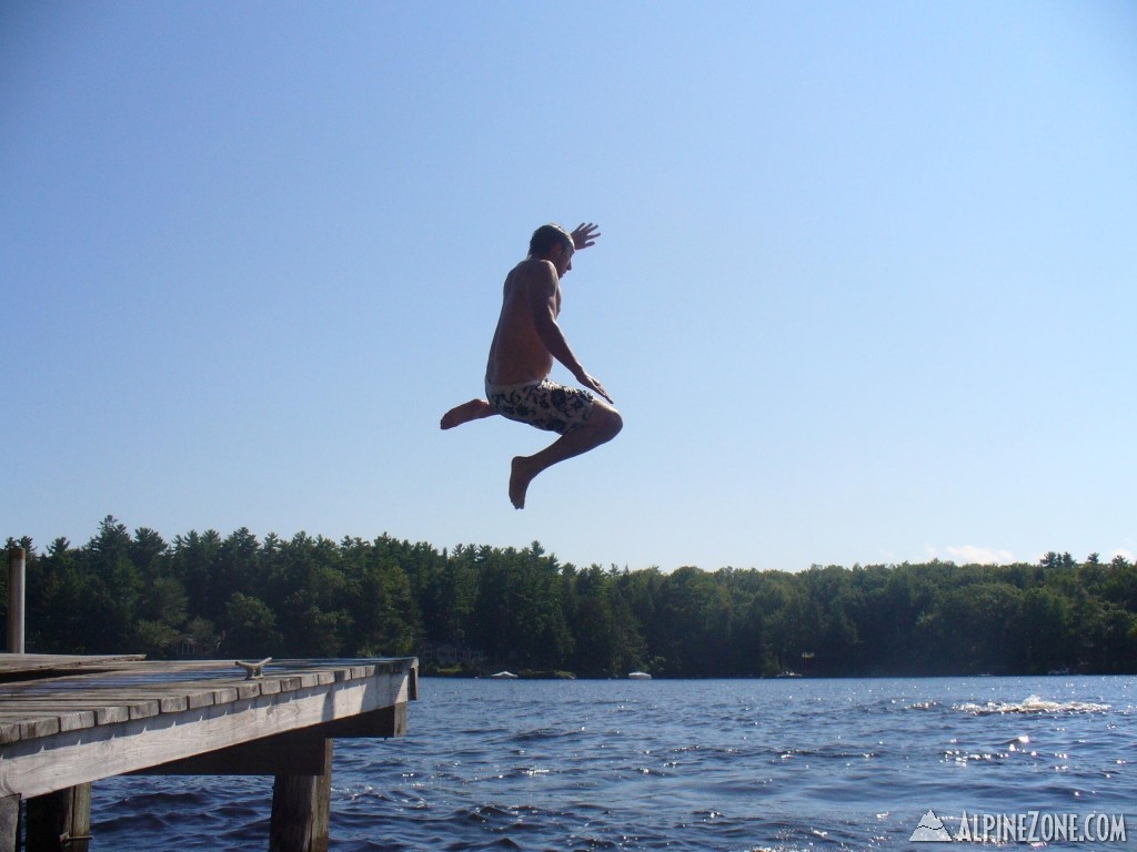 One of several quality leaps off the dock.