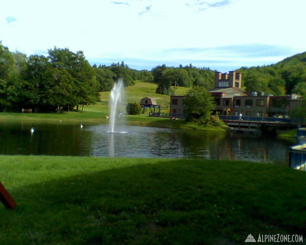 Snowmaking pond, fountain, Granite Room, and Monadnock area